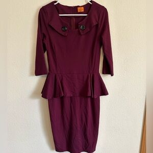 Marycrafts Women's Super Stretchy Elegant long sleeve Size 8 Midi Dress Burgundy
